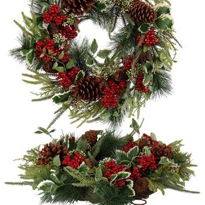 Gold & Champagne Christmas Wreath 22-Inch- Artificial Holiday Wreath with Holly, Eucalyptus, Berries for Front Door & Home Decor - Luxury Indoor/Outdoor Winter Decoration in Kuwait