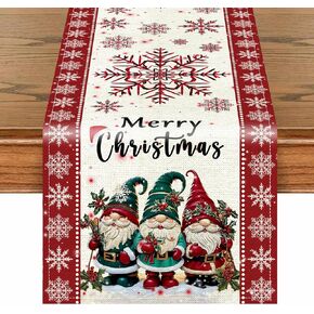 Christmas Decorations Table Runner, 13*90In Long Christmas Table Runner with Watercolor Gnomes Santa Claus White Snowflakes Winter Xmas Table Decor for Indoor Home Christmas Centerpiece Table Decor