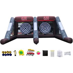 Inflatable Axe Throwing + Inflatable Ball Toss Target Dart Board (24 Axes+16 Toss Ball+ 8 Soccer Balls) for Backyard/Birthday/School/Team/Party Events, Double Darts for 2 Players
