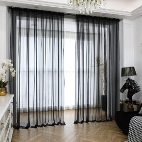 LONGTAI Window Black Sheer Curtains 108 Inches Long 2 Panels Sheer Curtain Basic Rod Pocket Panel for Bedroom Children Living Room Yard Kitchen