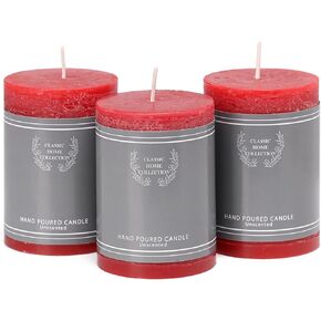 3x6 Inch Red Pillar Candles Set of 3, Christmas Candles Unscented Red Pillar Candles, Dripless Candles Long Burn Time for Wedding, Christmas Decor and Home Decor, Christmas Dinner Table Decor