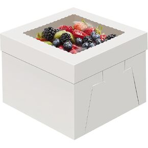 4 Pack Cake Boxes with Window, 12x12x8 inch Cake Boxes, White Cake Boxes, Disposable Bakery Boxes for Cake Cookies Pies Cupcakes Pastry