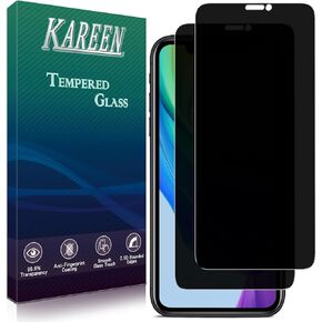 KAREEN [2-Pack] Privacy Screen Protector For iPhone 11 Pro Max, XS Max Tempered Glass, Bubble Free, 9H Hardness, Easy to Install, Case Friendly