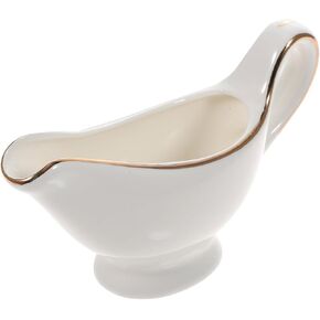 OSALADI Ceramic Gravy Boat Pourer Dish: Porcelain Creamer Pitcher with Handle Steak Gravy Boat Milk Jug with Gold Trim Condiment Bowl Sauce Dispenser