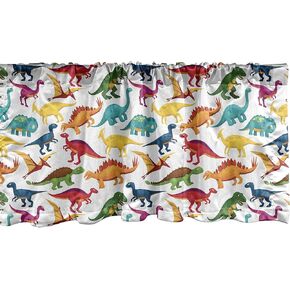 Lunarable Dinosaur Party Window Valance, Tyrannosaurus Triceratop Vibrant Jurassic Animals Fantasy World Turtle, Curtain Valance for Kitchen Bedroom Decor with Rod Pocket, 54" X 12", Seafoam