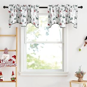 NICETOWN Christmas Kitchen Curtain Valances ELK Snow Printed Farmhouse Small Window Valances with Grommet Top Merry Xmas Bedroom Bathroom Laundry Short Curtains Decoration, 52 x 18inch, 1 Panel