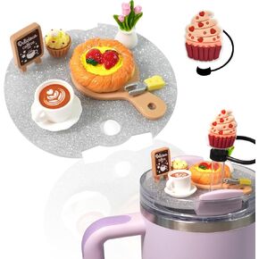 Cup Lid Accessories for Stanley Cup With Silicone Straw Cap for Stanley 40 Oz Cup Accessories Charms for Stanley Tumblers Miniature Cake Pie&Coffee Decorations For Speical Gifts
