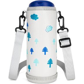 Linkidea Vegan Leather Slim Water Bottle Holder Compatible with Thermos FUNTAINER Tritan 16oz, FUNTAINER Steel 16oz, Hard Base Kids Bottles Sling Carrier Bag Keeps Bottle Upright