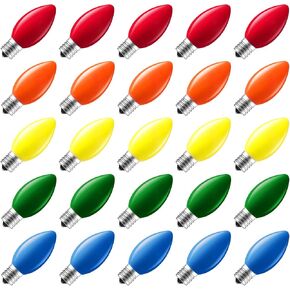 Minetom 25 Pack C9 Clear Replacement Bulbs for Christmas Lights, E17 C9 Intermediate Base Incandescent C9 Christmas Light Bulbs, 7-Wat (25 Pack, Clear)