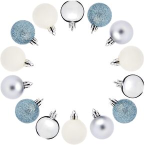 48 Pack Mini Ball Ornaments for Small Christmas Tree, Blue, White, Silver Shatterproof Decorations (1.5 In)