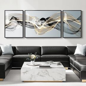 Framed Extra Large Modern Luxury Large Wall Art for Living Room, Set of 3 Minimalist Black White Gold Abstract Paintings Artwork for Walls, Big Art Prints Pictures for Hallway Dining Room Office Wall Decor