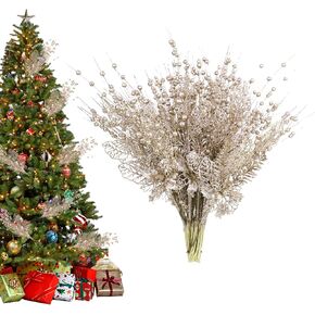 28 حزمة عيد الميلاد اللقطات والبخاخات، الشمبانيا الاصطناعي بريق التوت ينبع فروع يختار الأغصان عيد الميلاد الحلي لشجرة عيد الميلاد طويل القامة زهرية حشو المنزل عطلة حفل زفاف ديكور