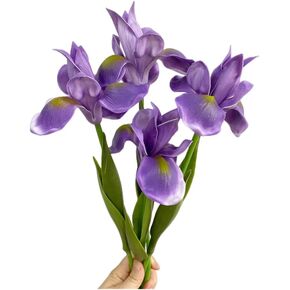 Rikyo 4pc Artificial Iris Flower Silk Flower,Flower Bouquet,Long Stem 18" Fake Ireland PU Flower for Arrangements Table Centerpiece,Party and Wedding,Flowers Artificial for Decor (Purple)