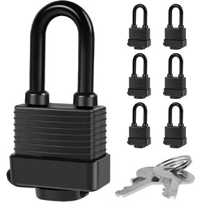 Padlocks Keyed Alike for Outdoor use, Pack of 6, Laminated Steel Lock Set Safety Padlock,Waterproof Heavy Duty Outdoor Security Lock for Outdoor(Black)