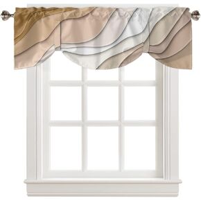 Brown Ombre Tie Up Valance Curtain for Kithchen Windows Brown and White Gradient Modern Abstract Geometric Adjustable Ties Valance Tier Curtain Rod Pocket Valances for Bedroom/Living Room, 42x12in