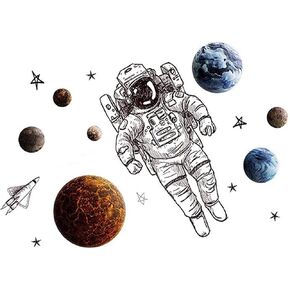Astronaut Wall Stickers Outer Space Planet Wall Decals for Kids Room Boy's Bedroom Wall Decoration Home Wall Decals