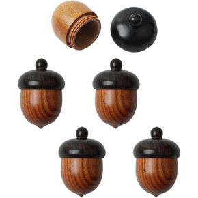 Ximimark 5pcs Solid Wood Medicine Pill Box, Mini Sandalwood Rescue Wooden Pill Case, Portable Tablets Storage Sealed Can for Outdoor
