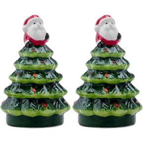 Christmas Tree Salt and Pepper Shakers - Set of 2 Hand-Painted Ceramic Shakers for Festive Holiday Table Decor