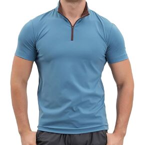 Fioboc Men's Half Zip Mock Neck Tee SmoothBlend Short Sleeve T-Shirt Quick-Drying Solid Smooth Top T-Shirt S-4XL