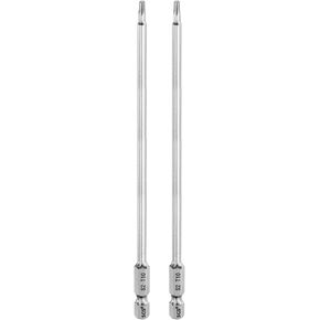 HARFINGTON 2pcs T15 Torx Bit 1/4" Hex Shank 6" Long S2 Steel Magnetic Tamper Resistant Star Bits Torx Head with Hole Industrial Grade for Driver Drill Bits Remove Fastening Screws