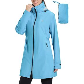 BALEAF Women's Long Rain Jacket Packable Hood lightweight Waterproof Cycling Raincoat Windbreaker Sky Blue XXL