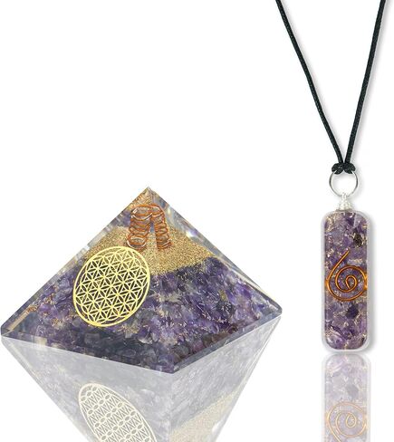 Orgone Pyramid Amethyst Crystal for Love Protection - Copper Coil for Reiki Crown Chakra Balance - Positive Energy Generator Amethyst Orgonite Pendant - Orgonite Meditation Pyramid Crystal Healing in Saudi Arabia