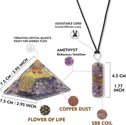 Orgone Pyramid Amethyst Crystal for Love Protection - Copper Coil for Reiki Crown Chakra Balance - Positive Energy Generator Amethyst Orgonite Pendant - Orgonite Meditation Pyramid Crystal Healing in Saudi Arabia