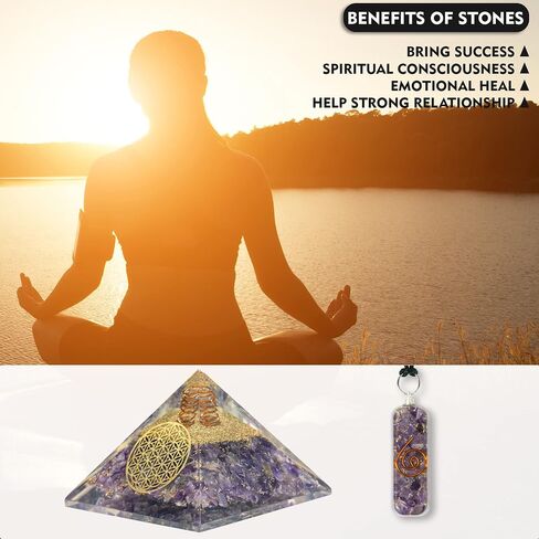 Orgone Pyramid Amethyst Crystal for Love Protection - Copper Coil for Reiki Crown Chakra Balance - Positive Energy Generator Amethyst Orgonite Pendant - Orgonite Meditation Pyramid Crystal Healing in Saudi Arabia