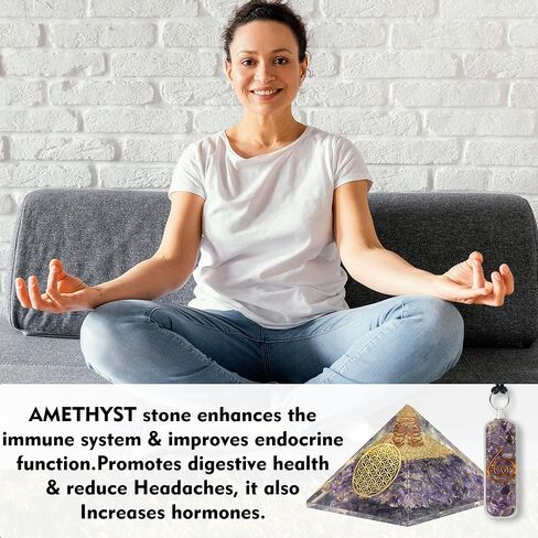 Orgone Pyramid Amethyst Crystal for Love Protection - Copper Coil for Reiki Crown Chakra Balance - Positive Energy Generator Amethyst Orgonite Pendant - Orgonite Meditation Pyramid Crystal Healing in Saudi Arabia
