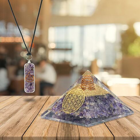 Orgone Pyramid Amethyst Crystal for Love Protection - Copper Coil for Reiki Crown Chakra Balance - Positive Energy Generator Amethyst Orgonite Pendant - Orgonite Meditation Pyramid Crystal Healing in Saudi Arabia