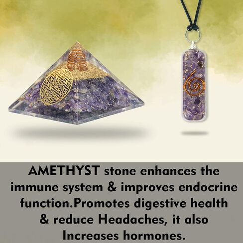 Orgone Pyramid Amethyst Crystal for Love Protection - Copper Coil for Reiki Crown Chakra Balance - Positive Energy Generator Amethyst Orgonite Pendant - Orgonite Meditation Pyramid Crystal Healing in Saudi Arabia