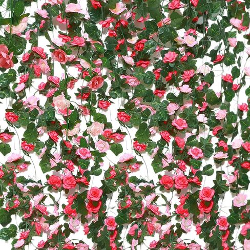 Jutom 16 Pcs 114 ft Flower Garland, Artificial Rose Vine Flowers Fake Ivy Flower with Green Leaves Wall Decor Hanging Floral Garland Plants Leaves Room Decor for Wedding Party Bedroom Decoration in Saudi Arabia