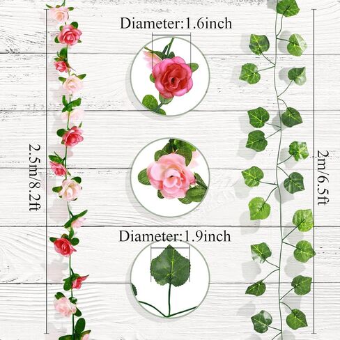 Jutom 16 Pcs 114 ft Flower Garland, Artificial Rose Vine Flowers Fake Ivy Flower with Green Leaves Wall Decor Hanging Floral Garland Plants Leaves Room Decor for Wedding Party Bedroom Decoration in Saudi Arabia