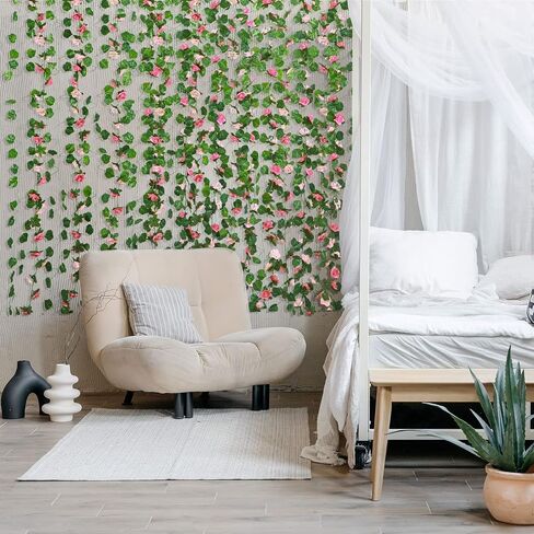 Jutom 16 Pcs 114 ft Flower Garland, Artificial Rose Vine Flowers Fake Ivy Flower with Green Leaves Wall Decor Hanging Floral Garland Plants Leaves Room Decor for Wedding Party Bedroom Decoration in Saudi Arabia
