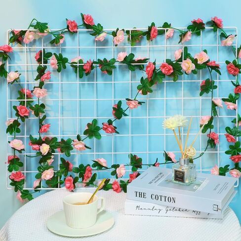 Jutom 16 Pcs 114 ft Flower Garland, Artificial Rose Vine Flowers Fake Ivy Flower with Green Leaves Wall Decor Hanging Floral Garland Plants Leaves Room Decor for Wedding Party Bedroom Decoration in Saudi Arabia