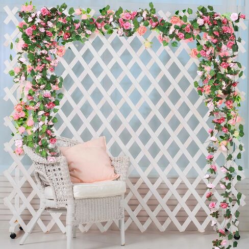 Jutom 16 Pcs 114 ft Flower Garland, Artificial Rose Vine Flowers Fake Ivy Flower with Green Leaves Wall Decor Hanging Floral Garland Plants Leaves Room Decor for Wedding Party Bedroom Decoration in Saudi Arabia
