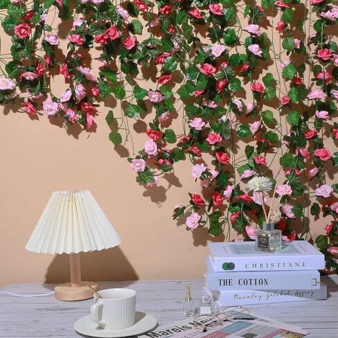 Jutom 16 Pcs 114 ft Flower Garland, Artificial Rose Vine Flowers Fake Ivy Flower with Green Leaves Wall Decor Hanging Floral Garland Plants Leaves Room Decor for Wedding Party Bedroom Decoration in Saudi Arabia