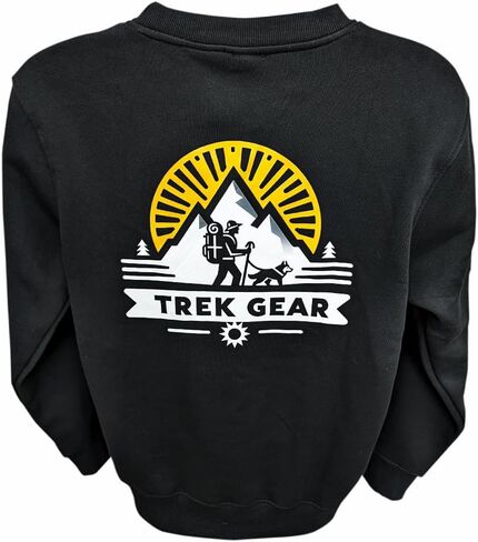 سويت شيرت TrekGear، مزيج من القطن، رقبة دائرية، كم طويل كاجوال، لون أسود خالص، ماص للرطوبة، مقاس مريح، مقاس كبير in Kuwait