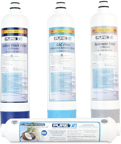PureT - Filter Set for EZ Slim Reverse Osmosis System - Water Filter Purification Set, Water Filter Replacement, Sediment, Carbon Block, Coconut Shell & Reverse Osmosis Water Filters, (EZ-SLIM-SET4) in Saudi Arabia