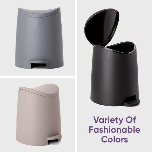 Small Plastic Bathroom Trash Can with Lid 3 Liter Modern Curved Step On Trash Can with Foot Pedal, Mini Kitchen Waste Bin, Durable and Soft Close for Bedroom, Office, Under Desk (Ecohome-2 Pack) in Kuwait