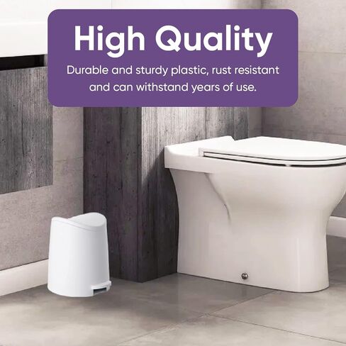 Small Plastic Bathroom Trash Can with Lid 3 Liter Modern Curved Step On Trash Can with Foot Pedal, Mini Kitchen Waste Bin, Durable and Soft Close for Bedroom, Office, Under Desk (Ecohome-2 Pack) in Kuwait