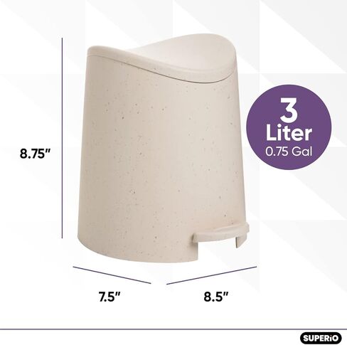 Small Plastic Bathroom Trash Can with Lid 3 Liter Modern Curved Step On Trash Can with Foot Pedal, Mini Kitchen Waste Bin, Durable and Soft Close for Bedroom, Office, Under Desk (Ecohome-2 Pack) in Kuwait