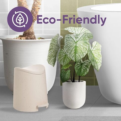Small Plastic Bathroom Trash Can with Lid 3 Liter Modern Curved Step On Trash Can with Foot Pedal, Mini Kitchen Waste Bin, Durable and Soft Close for Bedroom, Office, Under Desk (Ecohome-2 Pack) in Kuwait
