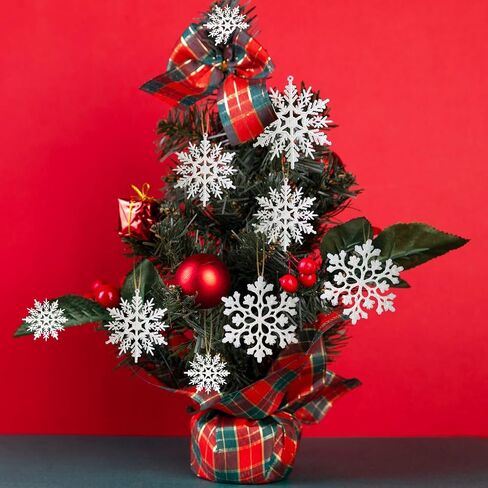 36 Pack White Snowflake Ornaments Plastic Glitter Snow Flakes Ornaments for Winter Christmas Tree Decorations Size Varies Craft Snowflakes in Kuwait