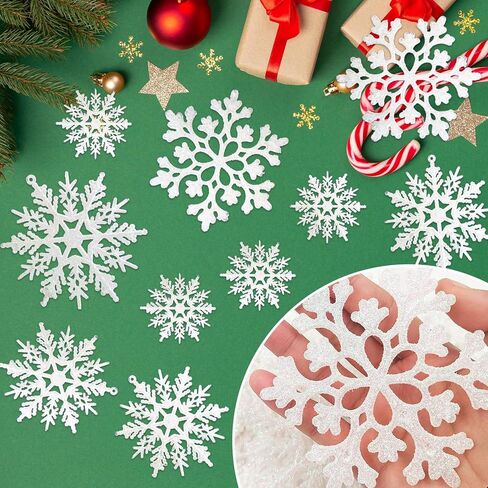 36 Pack White Snowflake Ornaments Plastic Glitter Snow Flakes Ornaments for Winter Christmas Tree Decorations Size Varies Craft Snowflakes in Kuwait