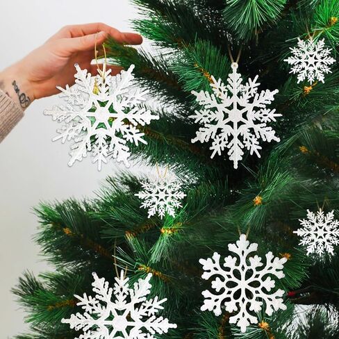 36 Pack White Snowflake Ornaments Plastic Glitter Snow Flakes Ornaments for Winter Christmas Tree Decorations Size Varies Craft Snowflakes in Kuwait