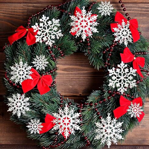 36 Pack White Snowflake Ornaments Plastic Glitter Snow Flakes Ornaments for Winter Christmas Tree Decorations Size Varies Craft Snowflakes in Kuwait