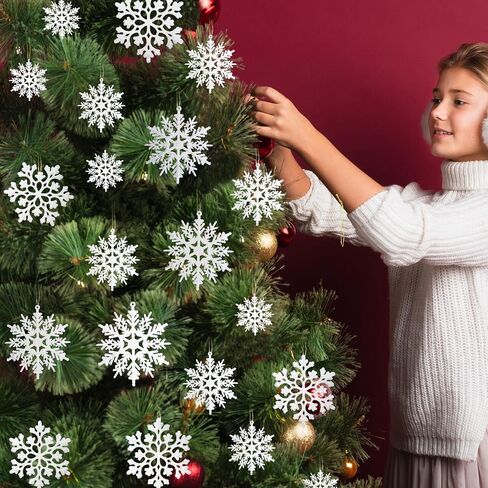 36 Pack White Snowflake Ornaments Plastic Glitter Snow Flakes Ornaments for Winter Christmas Tree Decorations Size Varies Craft Snowflakes in Kuwait