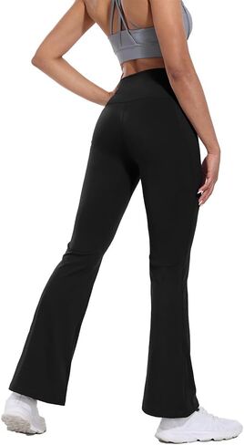 Flare High Waist Women Yoga Pant with Pockets Crossover Compression Workout Leggings Pet Hair Resistant in Saudi Arabia