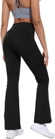 Flare High Waist Women Yoga Pant with Pockets Crossover Compression Workout Leggings Pet Hair Resistant in Saudi Arabia